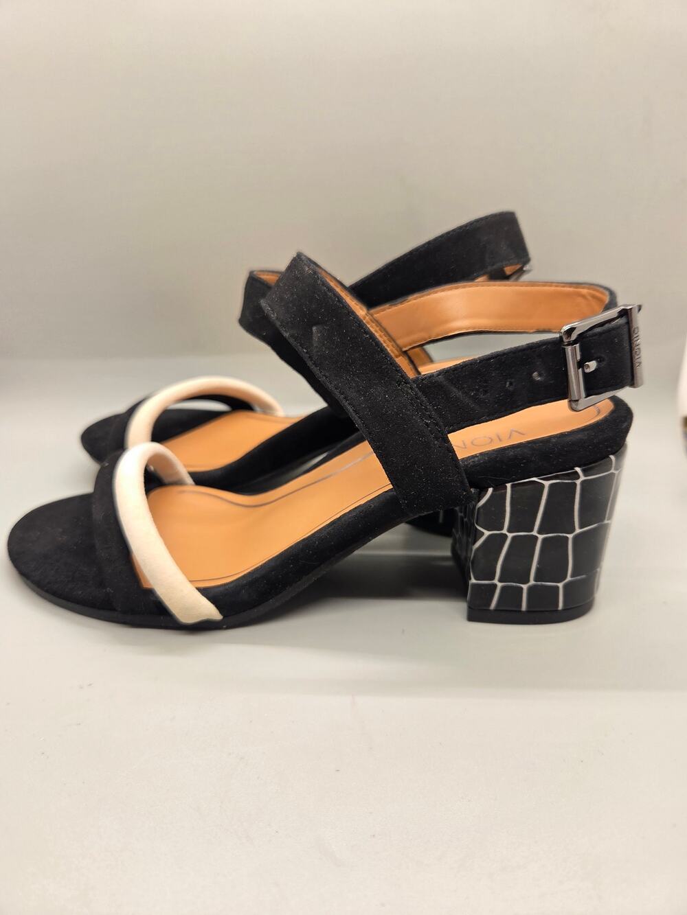 Vionic Black Suede Paula Side Croc Slingback Sandals Sz 5M